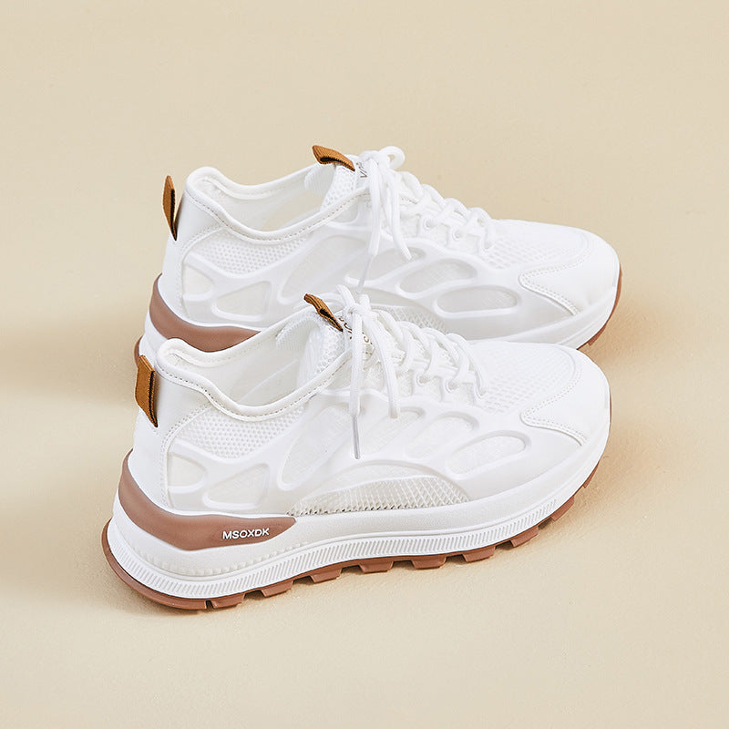 Height increasing white shoes 2026 new summer mesh breathable wedge heel mesh shoes thick sole cut outcasual dad shoes women's shoes