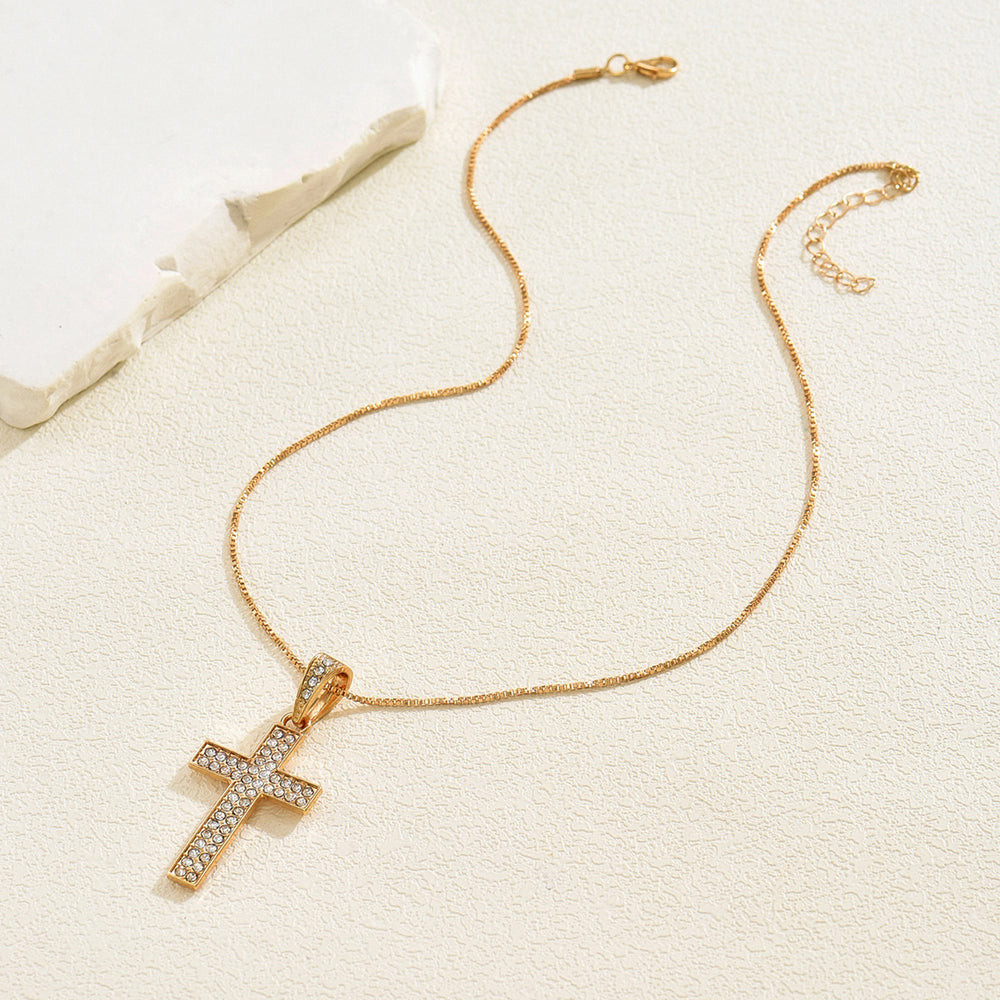 Full diamond cross necklace wholesale cross-border new fashion accessories women's high-end simple diamond-encrusted sweater chain manufacturer