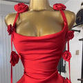 European and american cross-border women's fashion:  summer new arrival - high-end, elegant red floral print short cami dress