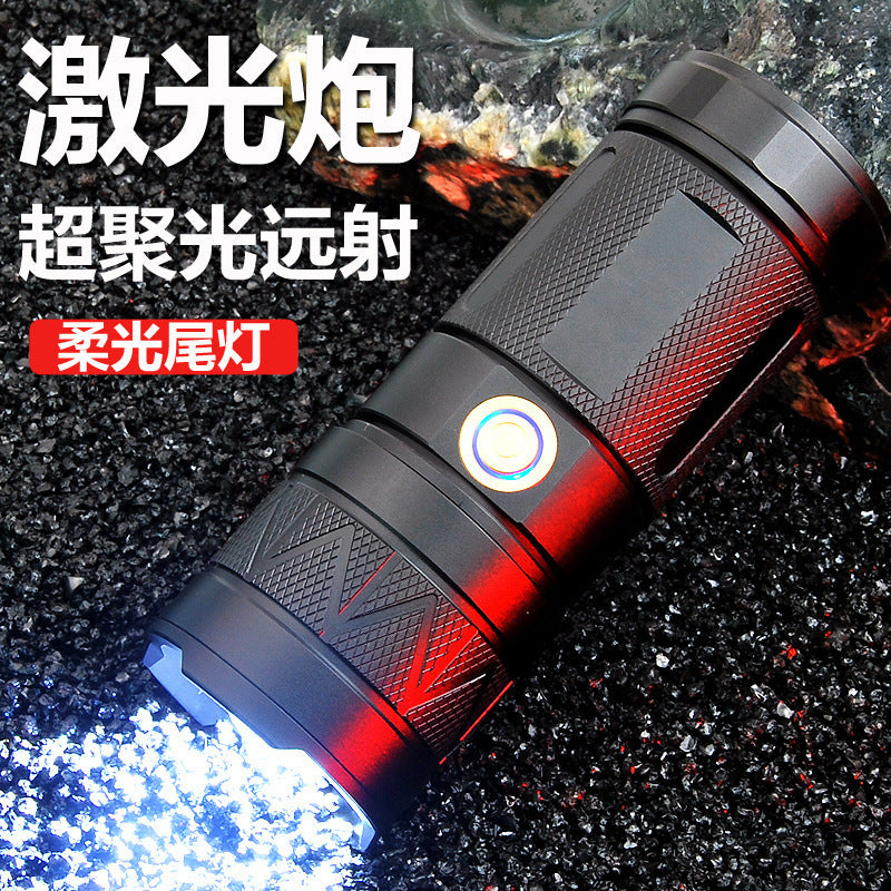 Cross-border Douyin live broadcast hot sale small steel cannon white laser 30W zoom outdoor lighting night fishing multi-function flashlight
