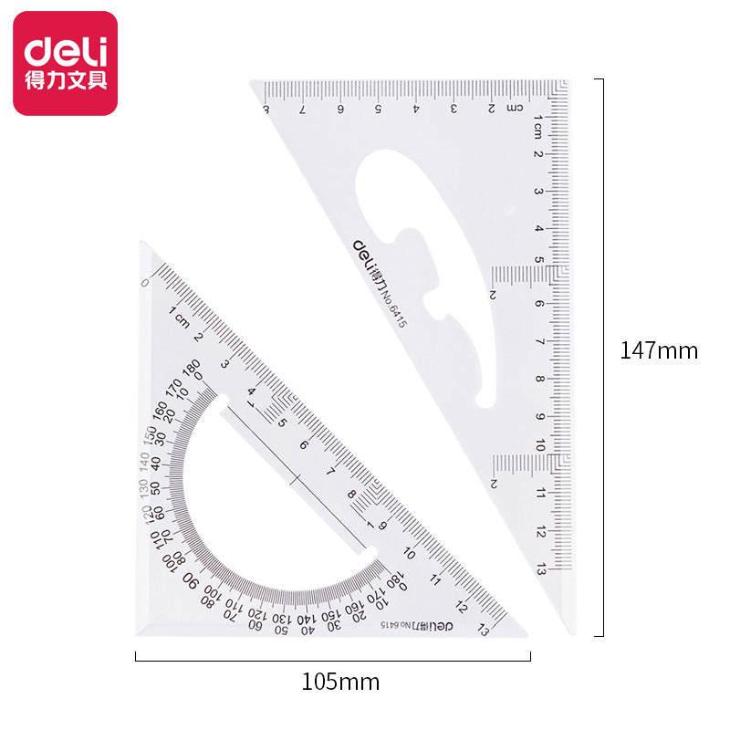 Deli 6415 triangular foot triangular board set acrylic ruler plastic student drawing tools learning stationery