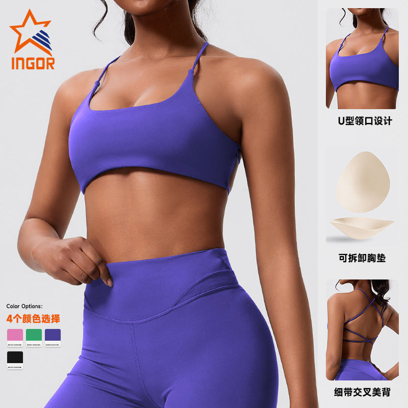 Fashion cross-border cross-back sports intimates running belt chest pad thin strap fitness top tight yoga wear for women
