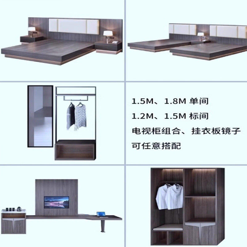 Hotel furniture standard room complete set of hotel bed box tv cabinet combination single room double apartment b&b large bed home