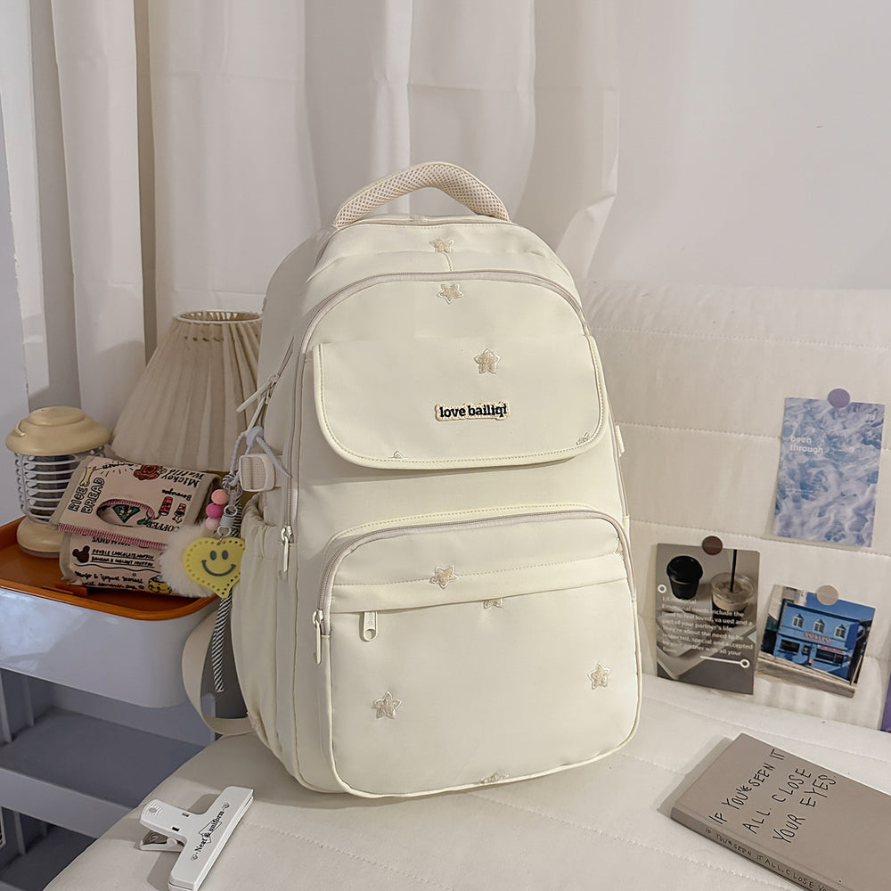 Schoolbag girl casualeasiest for match backpack college student middle school cute embroider star backpack travel backpack