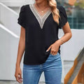 european and american cross-border e-commerce: new summer v-neck petal sleeve short-sleeve solid color top for women
