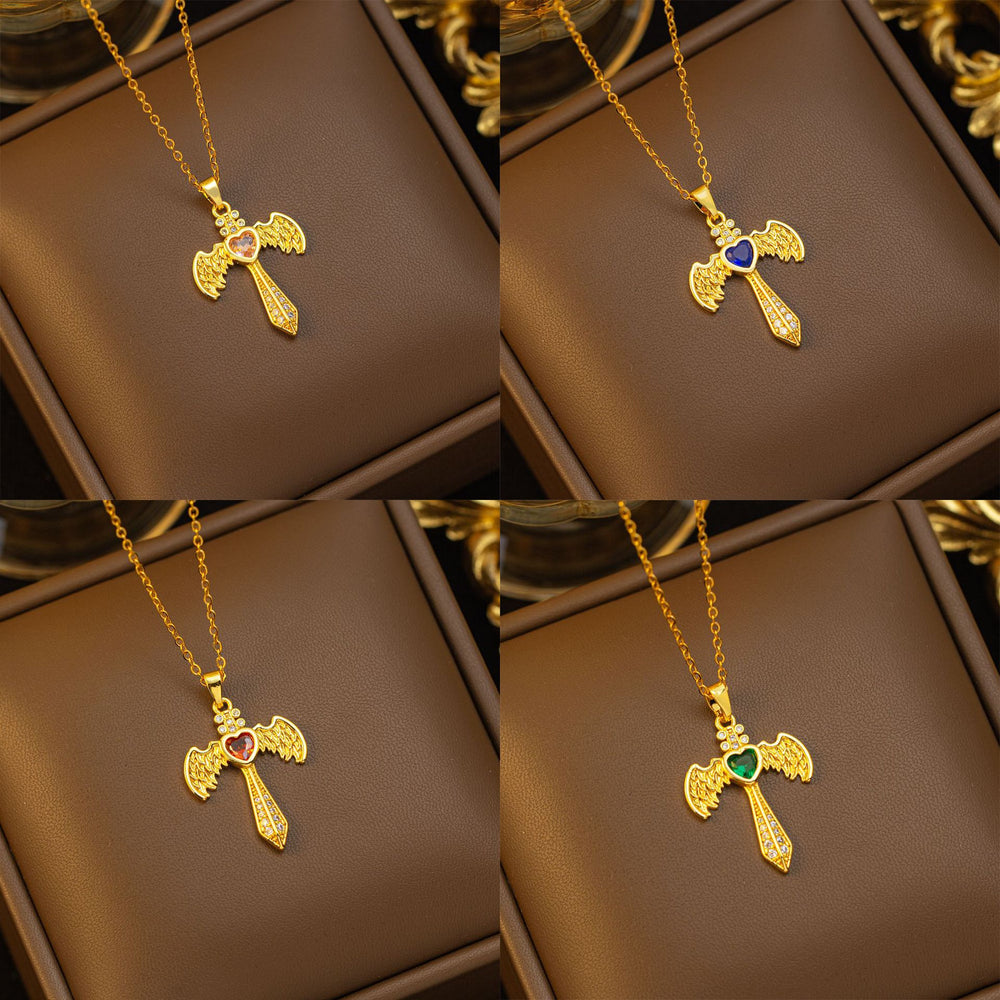 popular titanium steel wings cross necklace classyaccessible luxury pendant niche style design new arrivalsweater chain jewelry