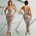 C7193 cross-border   fashion women's hotfix rhinestone sexy cami bodycon mini dress