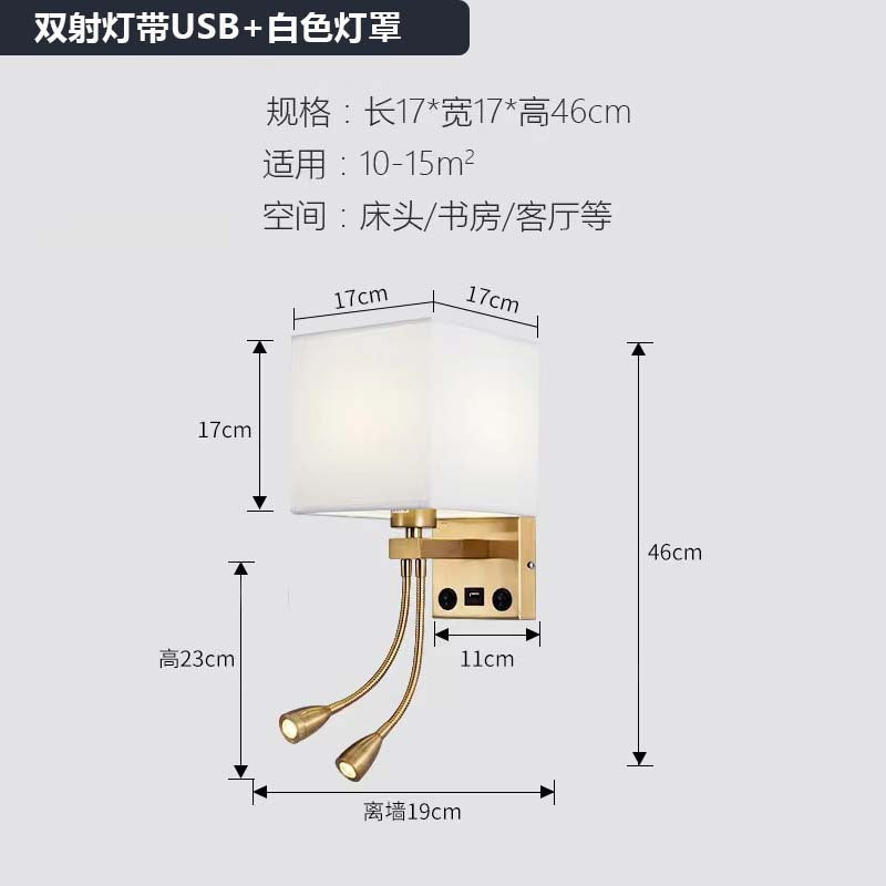 Hotel square bedside reading wall lamp nordic spotlight with switch usb room bedroom adjustable angle