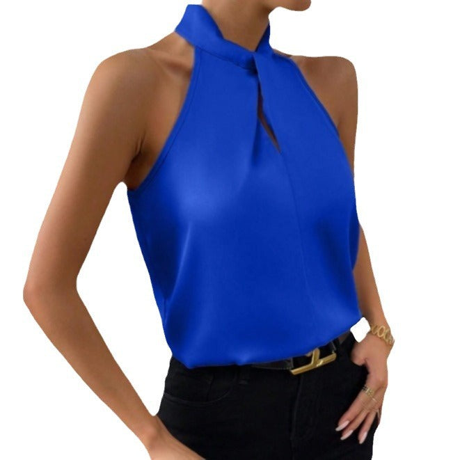 summer new arrivals: european and american style satin halter neck sleeveless tank top, faux silk satin top - ready stock wholesale