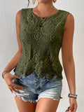 French-style heavy crochet floral camisole - women's summer chic, slimming, sexy outerwear top - elegant style
