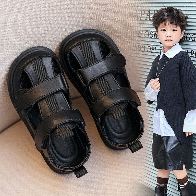 Boys' sandals spring/autumn single shoes  new children's leather shoes baby girls' closed-toe soft sole non-slip athletic beach shoes