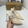 Za new 2024 summer french pointed-toe stiletto heel pumps, patchwork satin, back-tie, pink fashion flats for women