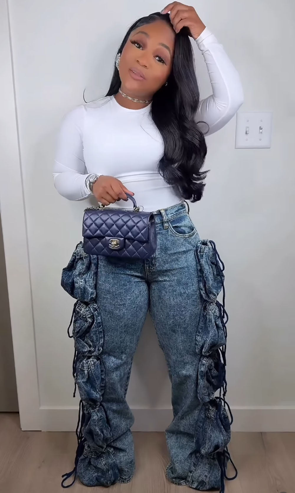 European and american style women's denim cargo pants -  cross-border fashion, streetwear-inspired, multi-pocket design, straight-leg trousers