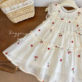 Girls' summer new cherry embroidered dress - casual, stylish, and high-quality european-inspired children's wear for baby girls
