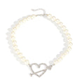 Wholesale women's necklace accessories: european and american cross-border light luxury high-end jewelry, diamond-studded heart choker, pearl sweater necklace