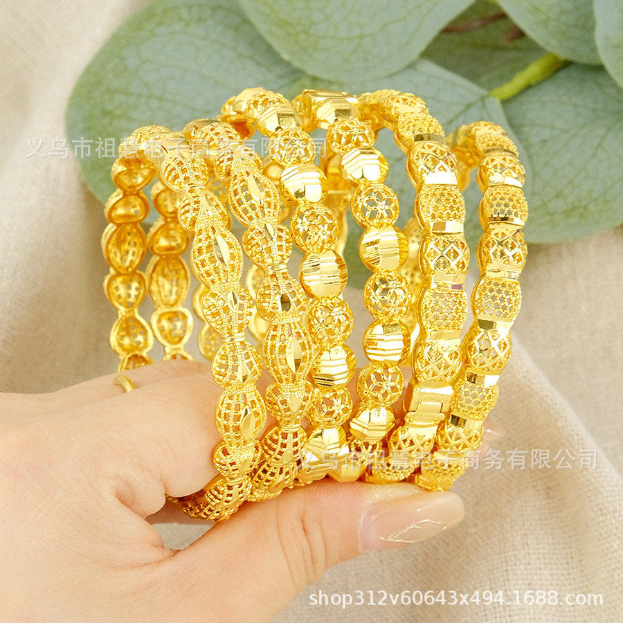 Dubai hollow-out women's luxury bangle, gold elegant ethiopian bridal wedding bracelet party gift