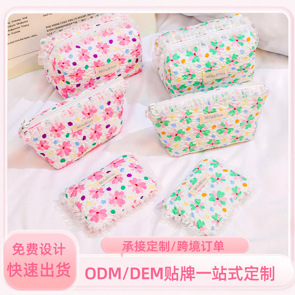 Customized small fresh flower cosmetic bag girl heart clutch bag going out travel portable cosmetics storage bag