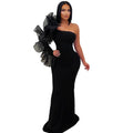 C7610 cross-border   fashion women's elegant single lace sleeve slim-fit dress
