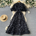 French chic 3d floral dress - women's summer  - slimming a-line dress with cinched waist - elegant work & evening gown