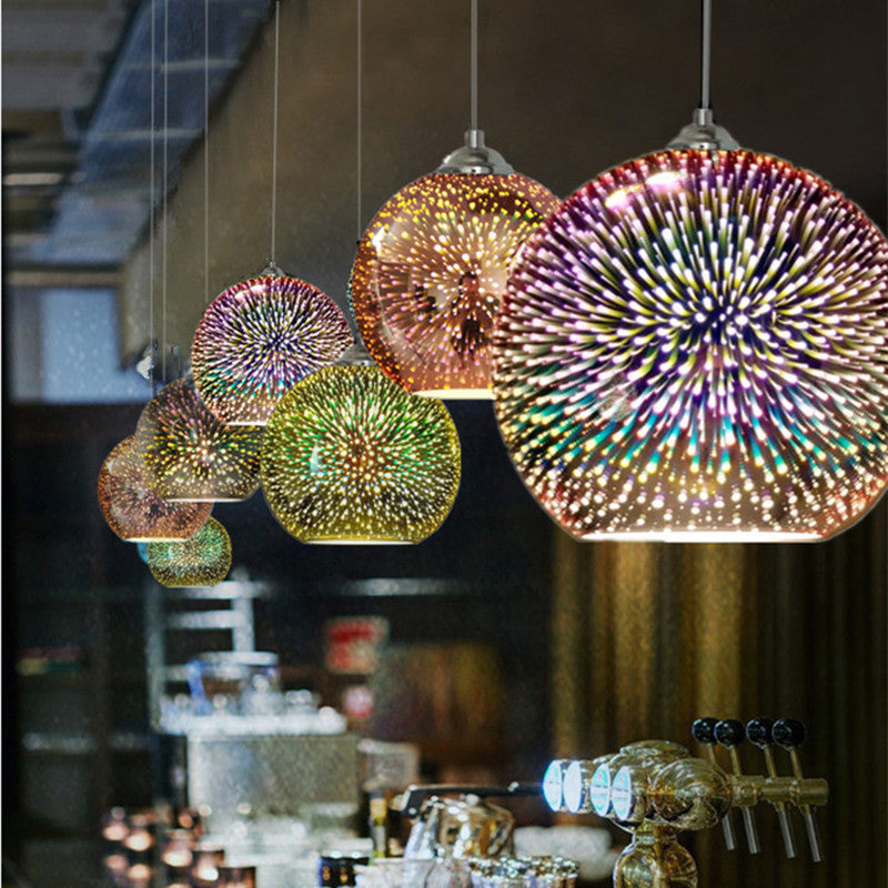 Creative personality LED color 3D glass chandelier Nordic post-modern simple catering store restaurant bedroom lighting