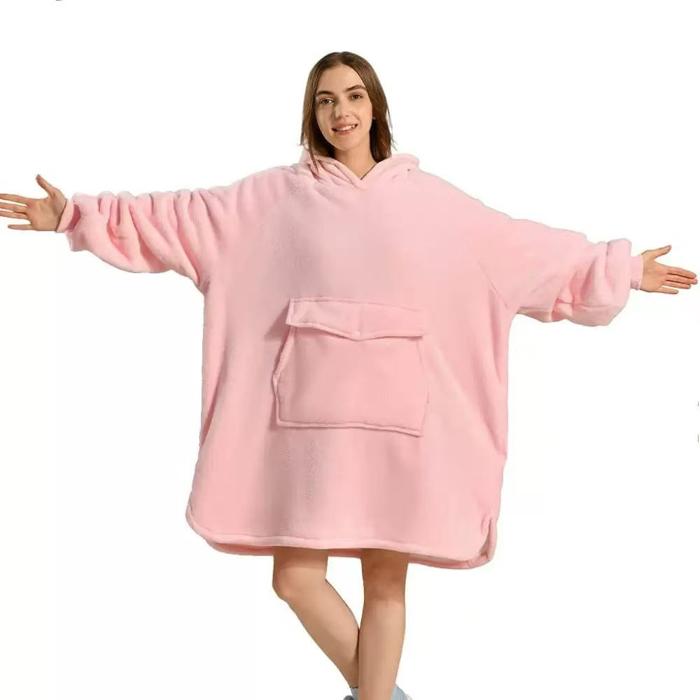 European and american style lambswool hooded fleece blanket - oversized printed sweatshirt loungewear for women and couples