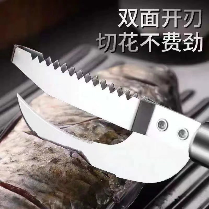 Stainless steel fish scale remover & belly flusher - 2-in-1 multi-tool for s scaling and gutting