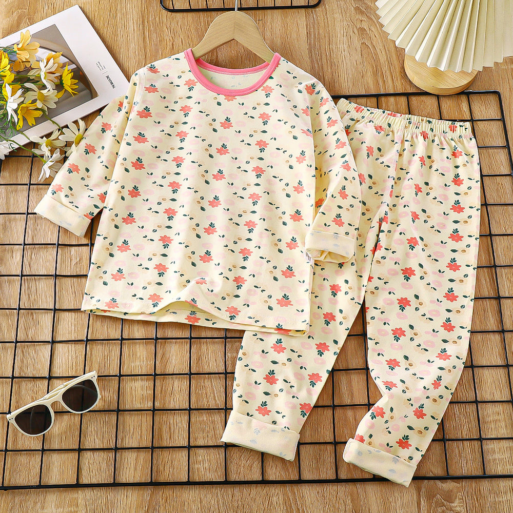 Kids' pajama set spring lycra cotton baby underwear boys' loungewear girls' thermal underwear children's clothing wholesale