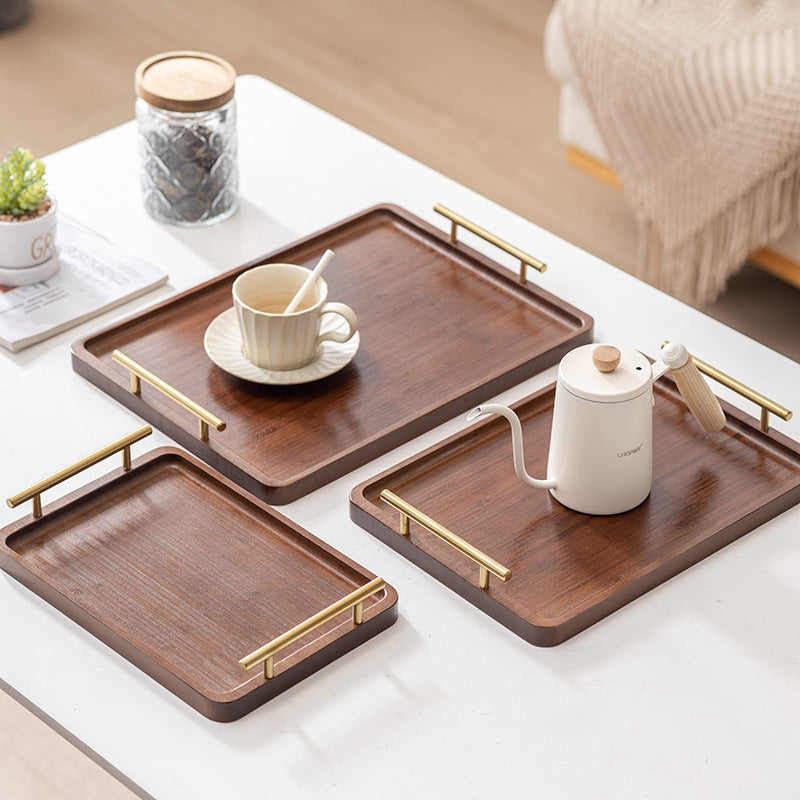 Accessible luxury retro nanzhu tea tray tray bamboo commercial rectangular tea tray pastry handle bbq serving plate