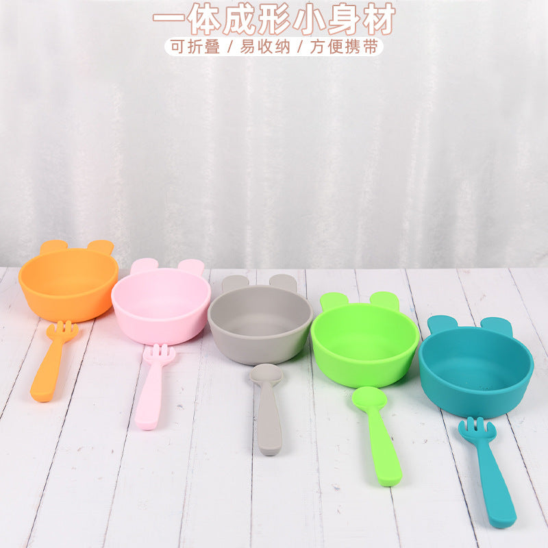 Food-grade silicone complementary food bowl rabbit animal shape, baby eating training suction cup bowl anti-drop feeding tableware