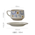 Vintage rustic pottery coffee cup and saucer set - hand-painted underglaze ceramic coffee cup - premium drinking cup - birthday & housewarming gift