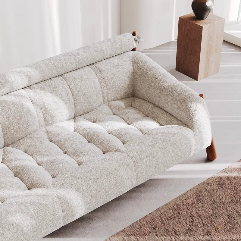 Vintage cream solid wood designer creative small apartment white retro ash wood three-seater fabric sofa
