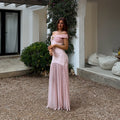 European and american export women's clothing  new arrival: elegant bandeau maxi dress, off-the-shoulder mesh panel, bodycon mini dress