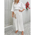 Women's lapel half sleeve jumpsuit button fly drawstring waist wide leg texture jumpsuit daily casual beach