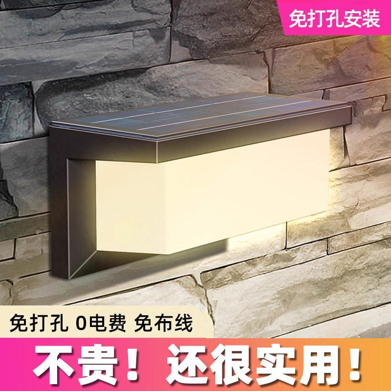 Solar powered motion sensor outdoor wall light - no wiring, waterproof, punch-free installation, new design for courtyards and gardens
