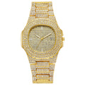 European and american hip-hop style fashion diamond watch for men and women, square large gold watch, trendy steel band quartz watch