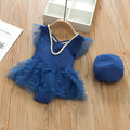 Korean-style ins baby girl swimsuit - cute puffy one-piece mesh swimwear for toddlers and young girls