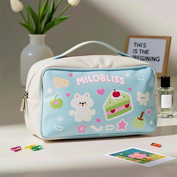 Custom Cartoon Printed Portable Cosmetic Bag Cute Puppy Cake Pattern Travel Portable Wash Bag Storage Bag
