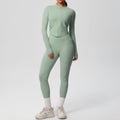 Ready-to-ship cross-border solid color double-sided brushed naked feel outerwear long sleeve set - compression running, fitness, and yoga two-piece outfit