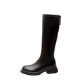 Petites thick heel boots women's thick round toe small gold buckle knee high knight boots boots 2025 brown black waterproof