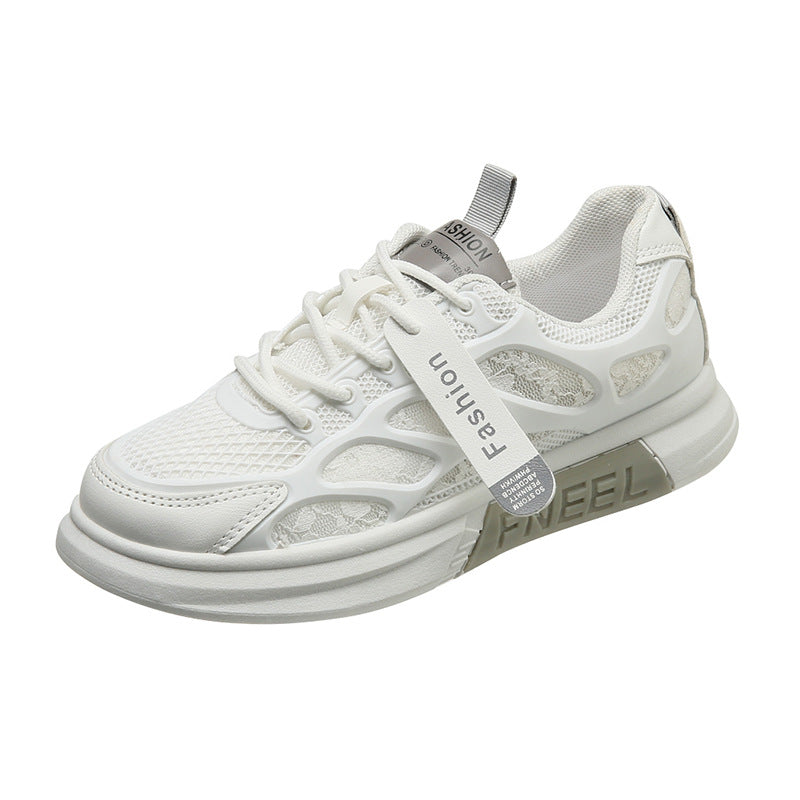 Women's white sneakers 2026 new summer mesh shoes versatile thick sole thin style breathable casual athletic dad shoes