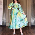 spring/summer new european and american export print maxi mesh dress - commute-friendly plus size women's dress