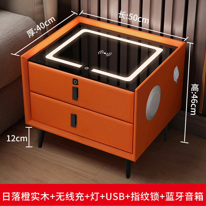 Smart nightstand solid wood bedside table - modern style bedroom with wireless charging, multifunctional lighting, and wireless charging capability