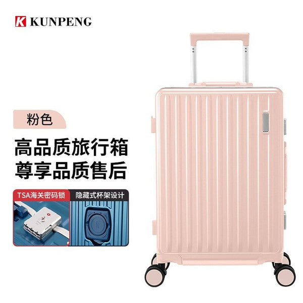 Factory direct multi-functional trolley case, aluminum frame wear-resistant suitcase 20 inches silent travel boarding case with cup holder