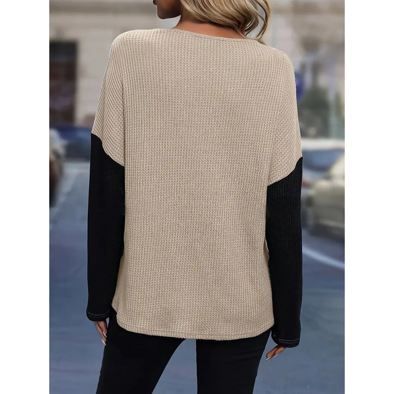 Shipped: european and american cross-border e-commerce lace patchwork hollow-out loose long-sleeve top -  independent website