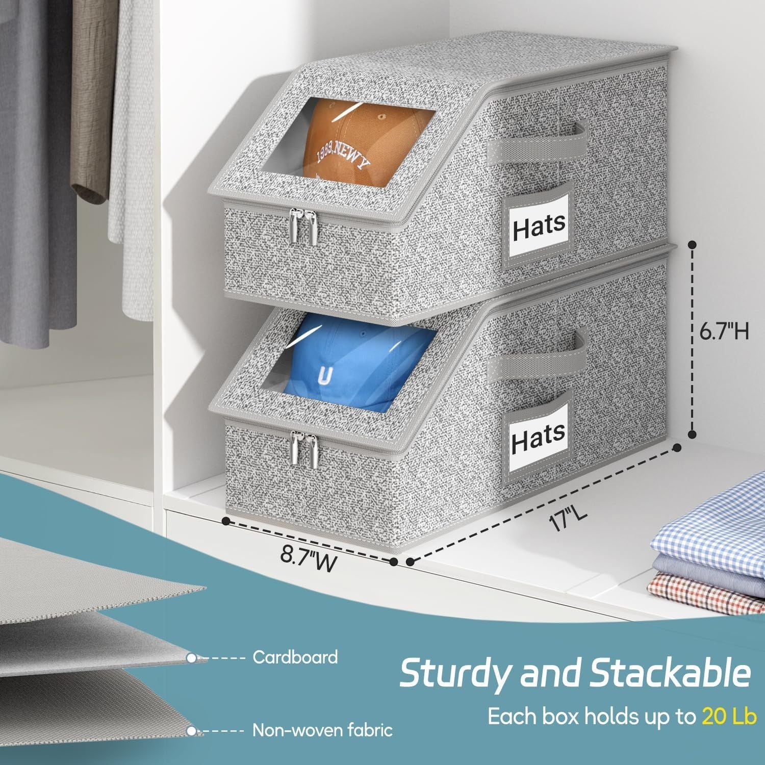 Cross-border new hat storage box Large capacity stackable baseball cap storage box Multifunctional dust-proof storage box