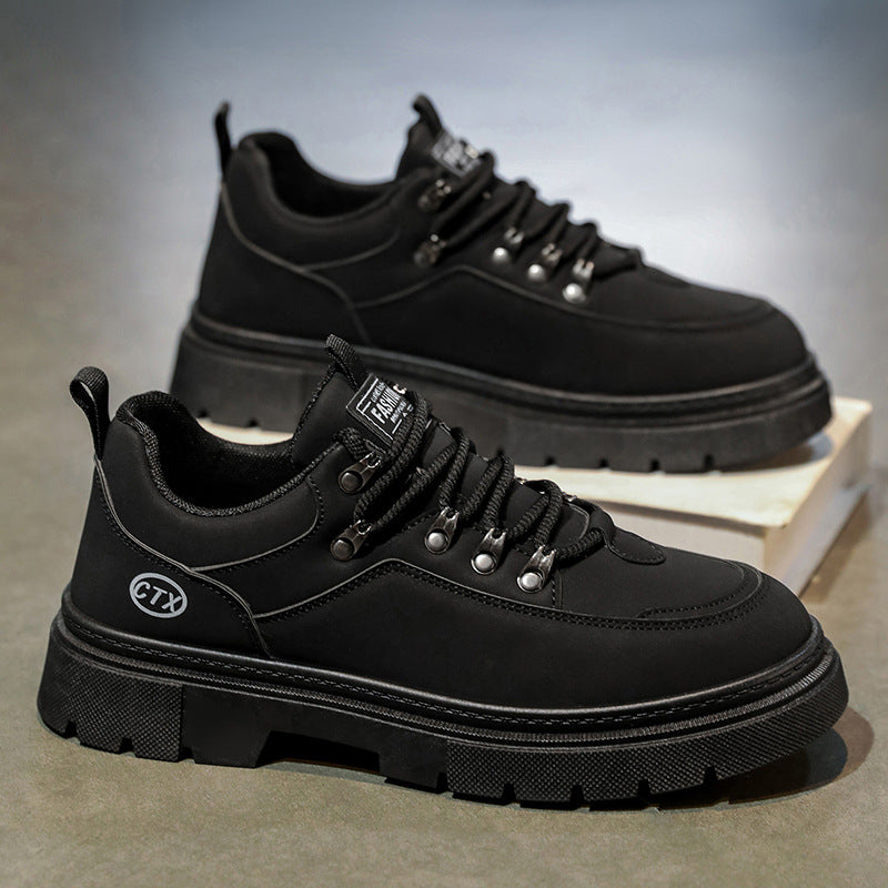Men's spring 2025 new outdoor work boots: black british style martin boots for work, casual, and labor protection