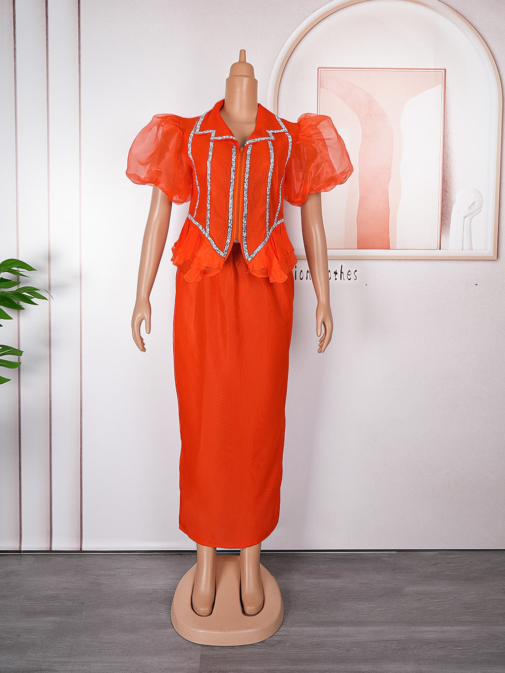 African plus size women's skirt suit cross-border export  new rhinestone patchwork two-piece dress