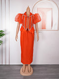 African plus size women's skirt suit cross-border export  new rhinestone patchwork two-piece dress