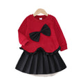 Girls' elegant long-sleeve top and pleated skirt set