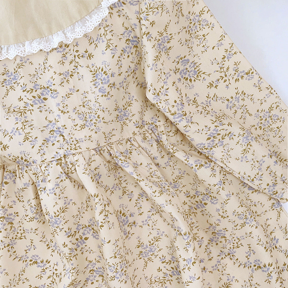 Kids' spring/autumn dress: new cross-border style for girls - chic lace collar, floral print, long sleeve dress, korean style skirt